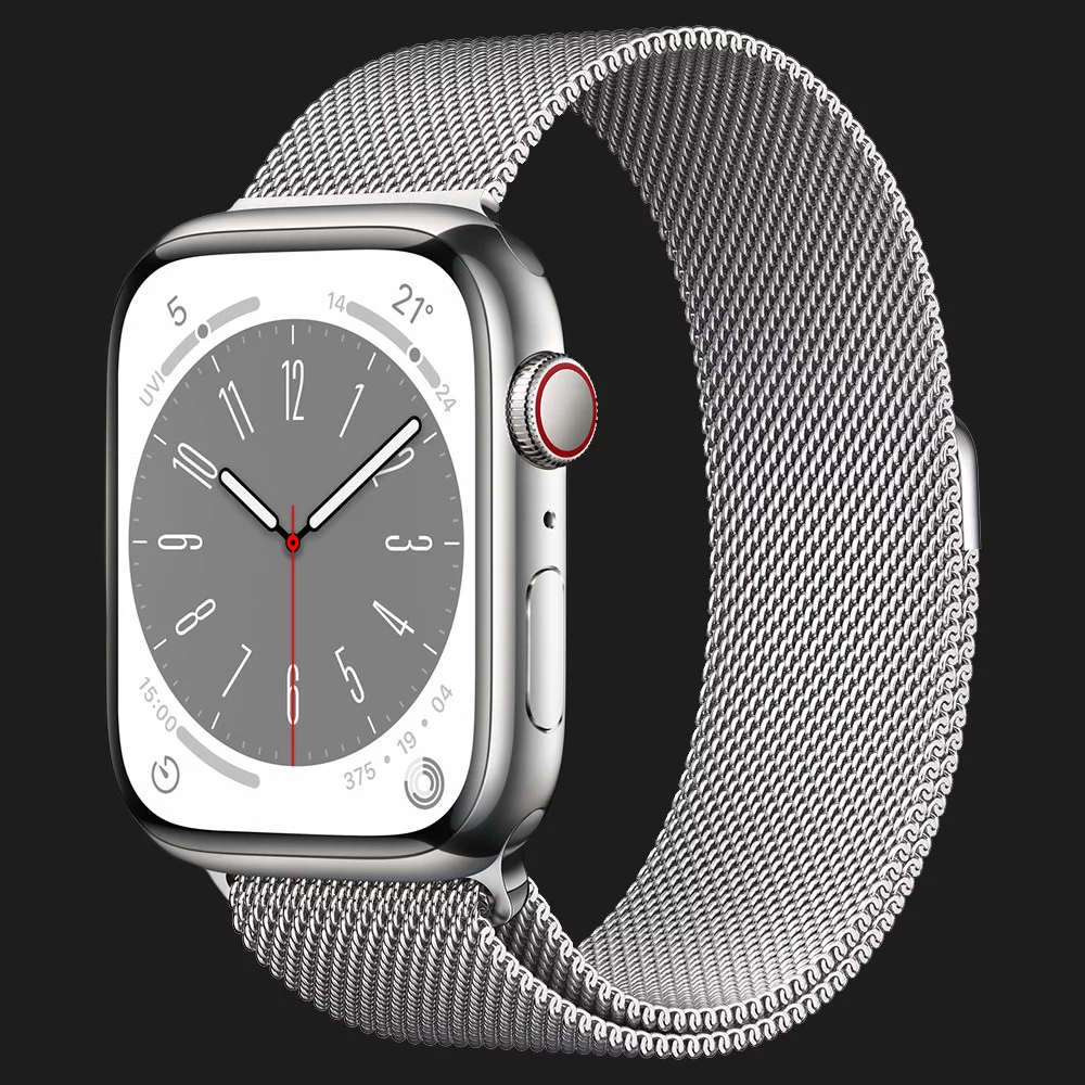 Купити Apple Watch Series 8 41mm GPS + Cellular, Silver Stainless Steel Case with Silver Milanese Loop (MNJ83) — ціни ⚡, відгуки ⚡, характеристики — ЯБКО Купити Apple Watch Series 8 41mm GPS + Cellular, Silver Stainless Steel Case with Silver Milanese Loop (MNJ83) — ціни ⚡, відгуки ⚡, характеристики — ЯБКО